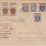 FZ/Allg. - 24+3x15+3x5 Pfg. Wappen Einschreibebrief Tübingen - Besigheim 7.8.57