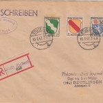 FZ/Allg. - Stockach 10.4.47 Teilbar-Frankatur Einschreibebrief n. Reutlingen