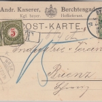 Bayern - 5 Pfg. Wappen Firmenkarte i.d. SCHWEIZ Berchtesgaden - Brienz 1901