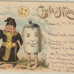 Bayern - München Münchner Kindl Bierkrug farb. Grußlitho gelaufen 1896