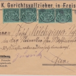 Bayern - 4x7 1/2 Pfg. Staatswappen Orts-Zustellurkunde Freising 1919 Retour