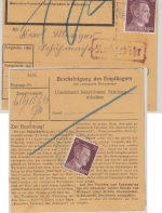 DR - 3x15 Pfg. AH Paketkarte Geltendorf - Weitnau 1944 Nachporto