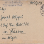 DR - Hirnstetten ü. Eichstätt Landpost-L2 Feldpostbrief n. Füssen 1942