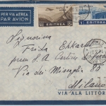 Ital. Eritrea - 1 L.+50 C. Flugpostmarken Luftpostbrief Addis Abeba 1937