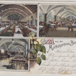 Bayern - München Mathäserbräu Bierhallen farb. Mehrbild-AK gelaufen 1904