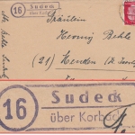 DR - (16) Sudeck über Korbach Landpost-Ra2 Brief n. Menden 22.1.45