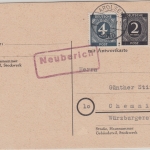 All.Bes./Kontrollrat - Neuberich apt. Landpost-Ra1 Karte n. Chemnitz 1946