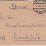All.Bes. - Frankenberg (Eder) 12.3.46 Gebühr bezahlt RM Rpf Ra4 Brief n. FFM