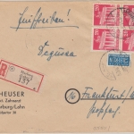 Bizone - 4x20 Pfg. Bauten Einschreibebrief Marburg (Lahn) 2 - FFM 1951