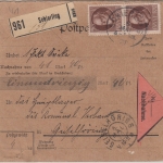 Bayern - 2x50 Pfg. Ludwig Nachnahmepaketkarte Schierling - Geiselhöring 5.5.1920