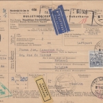DDR - 5x50 Pfg. 5J-Plan u.a. Luftpost-Paketkarte n. BELGIEN Forst (Lausitz) 1963