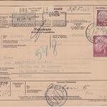 BRD - 3 M.+25 Pfg. Heuss Paketkarte n. BELGIEN Bad Neustadt a/S - St.Gilles 1961