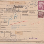BRD - 3 M.+25 Pfg. Heuss Paketkarte n. BELGIEN Beilngries ü. Neumarkt 1961