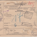 BRD - 2x1 M.+25 Pfg. Heuss Paketkarte n. BELGIEN Dietlingen ü. Pforzheim 1956