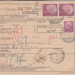 BRD - 2x3 M.+5 Pfg. Heuss Paketkarte n. BELGIEN Wendlingen - Brüssel 1961