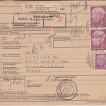 BRD - 2x3 M.+5 Pfg. Heuss Paketkarte n. BELGIEN Nellingen ü. Esslingen 1961