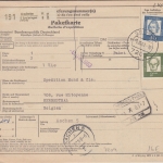 BRD - 2 M.+40 Pfg. Bed. Deutsche Paketkarte n. BELGIEN Gosheim ü. Spaichingen