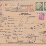 BRD - 1 M. Paar Heuss u.a. Paketkarte n. BELGIEN Mörlenbach ü. Weinheim 1956