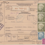 BRD - 7x1 M.+30+5 Pfg. Heuss Paketkarte n. BELGIEN Geisenheim - Liege 1957