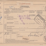 BRD - 2x90+3x20 Pfg Bed. Deutsche Paketkarte n BELGIEN Dattenfeld Antwerpen 1964