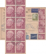 BRD - 3 M. Heuss ZEHNERBLOCK u.a. Luftpost-Paketkarte n. USA Planegg 1960
