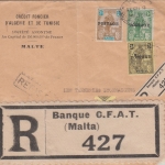 Malta - 3 P. Freimarken/Überdruck Einschreibebrief Banque CFAT n FRANKREICH 1933