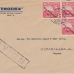 Malta - 3x2 P Freimarken/Überdruck Luftpostbrief n. DÄNEMARK 1948