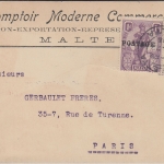 Malta - 1+1/2 P. Melita/Überdruck Firmenkarte n. FRANKREICH Valletta Paris 1926