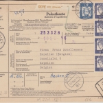 BRD - 8x1 M.+40 Pfg. Bed. Deutsche Paketkarte n. BELGIEN Gittelde Kapellen 1964