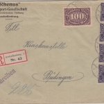 DR-Infla - Aschaffenburg 4 Einschreibebrief n. Büdingen 14.4.23