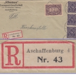 DR-Infla - Aschaffenburg 4 Einschreibebrief n. Büdingen 14.4.23