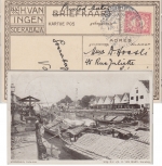 Niederl. Indien - 5 C. Ziffer Ansichtskarte Werbestempel Soerabaja - Lyon 1923
