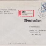 BRD - 84367 Tann 2 Selbstklebe-R-Zettel Einschreibebrief n. Hamburg 1994