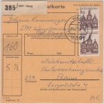 BRD - 2x80 Pfg. kl. Bauwerke Paketkarte Haag - Passau 1968