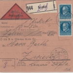Bayern - 2x20 Pfg. Ludwig Nachnahme-Paketkarte Reisbach - Zwiesel 1917