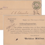 Bayern - Regen 1890 Drucksachenkarte "Geldempfangsanzeige" 3 Pfg. Wappen