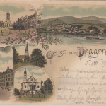 Bayern - Deggendorf Kirchen, Stadtplatz etc. Mehrbild-Farblitho gelaufen 1900