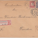 Bayern - 10+20 Pfg. Wappen Einschreibebrief Regensburg I - Dresden 1894