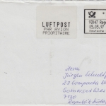 BRD - ABAS Versuch 300 Pfg. Luftpostbrief n. SÜDAFRIKA Regensburg 1 - 5.5.97