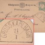 Bayern - 5 Pfg. Wappen HKS Grosskarlbach 21/1 (1876 !) n. Landau