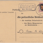 FZ/Allg. - Obrigheim ü. Grünstadt Landpost-Ra2 polizeiliche Meldekarte 1946