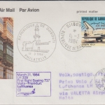 Djibouti - LH-Erstflug Valetta FFM Boeing 737 Zuleitung 31.3.1984 Frankatur !!