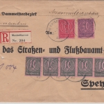 DR-Infla - 5x10+50+100 M. Ziffer Einschreibebrief maximiliansau - Speyer 25.6.23