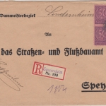 DR-Infla - 50 M. Ziffer 4er-Block Einschreibebrief Sondernheim - Speyer 13.6.23