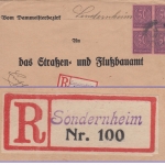 DR-Infla - 50 M. Ziffer 4er-Block Einschreibebrief Sondernheim - Speyer 13.6.23