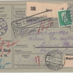 DR - 100 Pfg. Korbdeckel u.a. Paketkarte i.d. SCHWEIZ Speyer - Zürich 1929