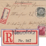 DR - Neupfotz 1934 Aushilfs-R-Zettel Einschreibebrief n. München
