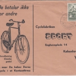 Grönland - Jakobshavn 1953 illustr. Werbekuvert (Fahrrad) n. Kopenhagen