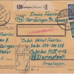 All.Bes./Kontrollrat - 80+50 Pfg. Ziffer Paketkarte Esslingen - Darmstadt 1946
