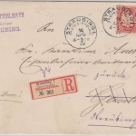 Bayern - 10+20 Pfg. Wappen Einschreibebrief Straubing - Geiselgöring 1900 retour